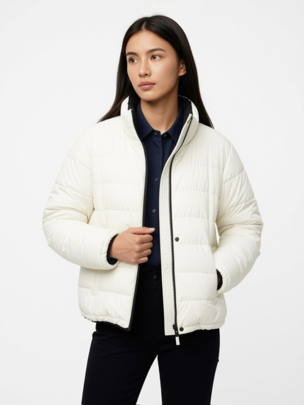 Wild Fable Women's Large Puffer Jacket with Black Trim and Black Zipper